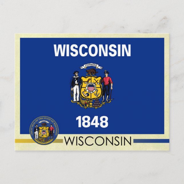 Wisconsin State Flag and Seal Postcard (Front)