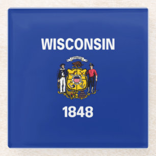Wisconsin State Flag Design Decor Glass Coaster