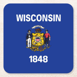 Wisconsin State Flag Design Square Paper Coaster