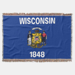 Wisconsin State Flag Print Patriotic Throw Blanket