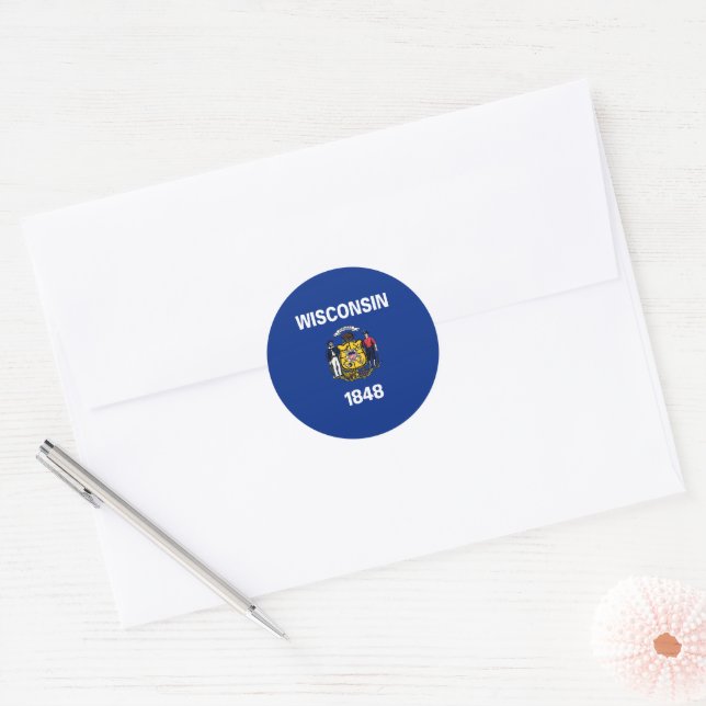 Wisconsin State Flag USA Classic Round Sticker (Envelope)
