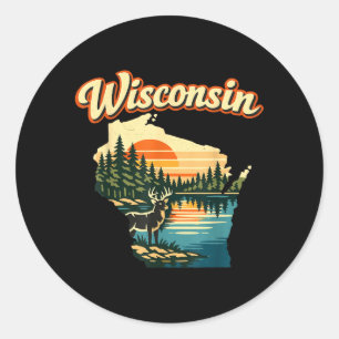 Wisconsin State Pride Sunset Deer Lake Landscape Classic Round Sticker