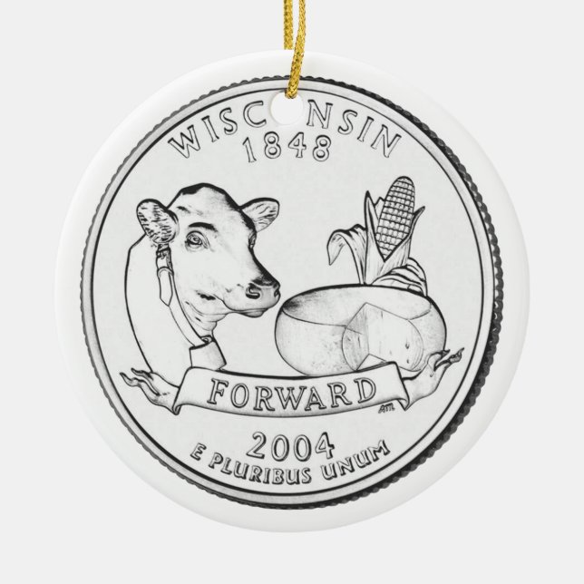 Wisconsin State Quarter Ceramic Tree Decoration (Front)