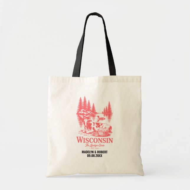 Wisconsin State Wedding Welcome Bag, State Love Tote Bag (Front)