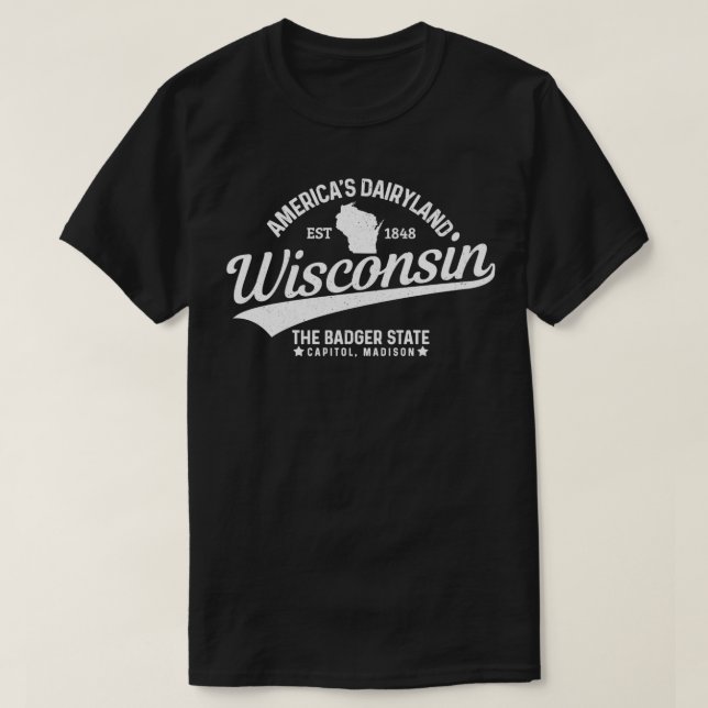 Wisconsin The Badger State EST 1848 State Map Gift T-Shirt (Design Front)