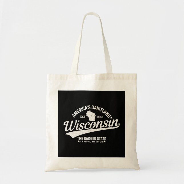 Wisconsin The Badger State EST 1848 State Map Gift Tote Bag (Front)