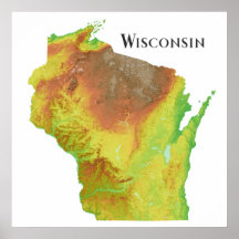Wisconsin Topographic Shaded Relief Map