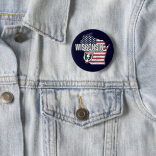 Wisconsin United States State Map Vintage USA 6 Cm Round Badge