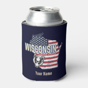 Wisconsin United States State Map Vintage USA Can Cooler