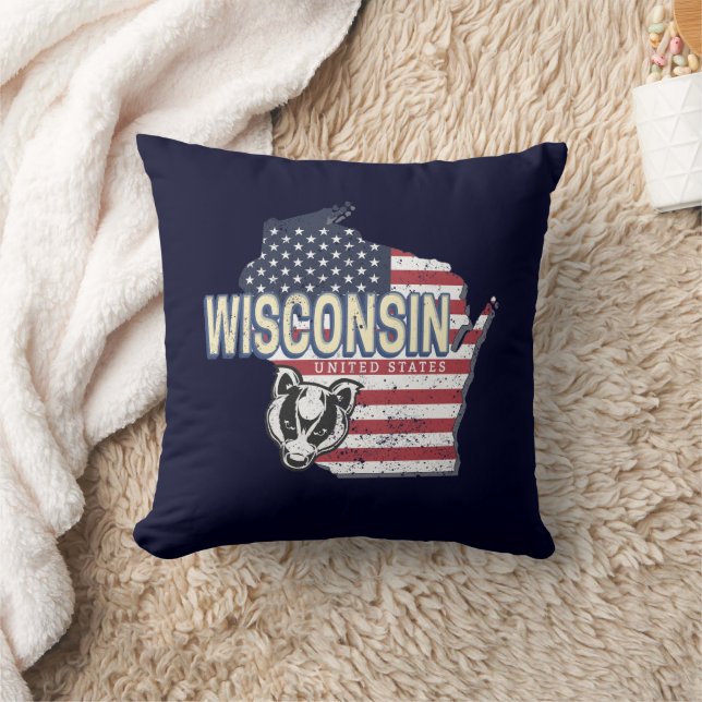 Wisconsin United States State Map Vintage USA Cushion (Blanket)