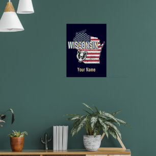 Wisconsin United States State Map Vintage USA Poster