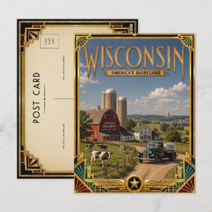 Wisconsin Vintage Art Deco Golden Age Postcard