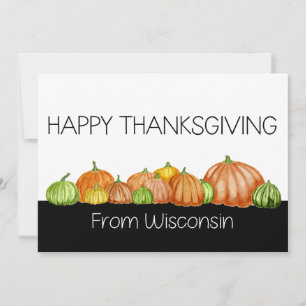 Wisconsin Watercolor pumpkins Thanksgiving Card