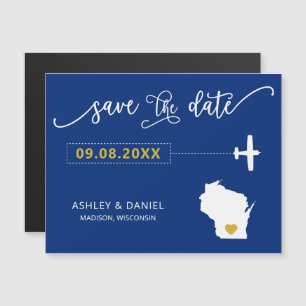 Wisconsin Wedding Save the Date Card, Map Magnetic Invitation
