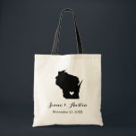 Wisconsin Wedding Welcome Tote Bag<br><div class="desc">Welcome out of town wedding guests with a bag full of snacks and treats personalised with the state where you're getting married and the bride and groom's names and wedding date. Click Customise It to move the heart to show any city or location on the state map. Use the design...</div>