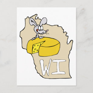 Wisconsin WI Map & Cheese Mouse Cartoon Art Postca Postcard