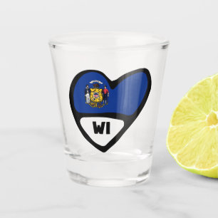 Wisconsin, WI State Flag In Heart Shot Glass