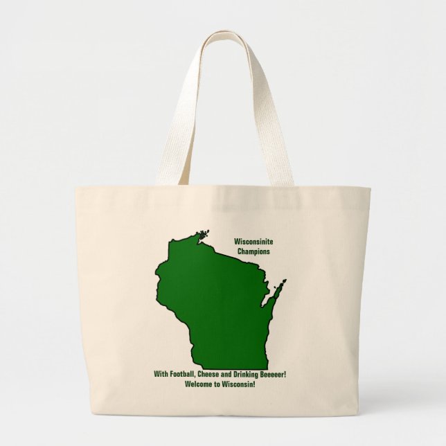 Wisconsinite Champions Football, Cheese and Beer Large Tote Bag (Front)
