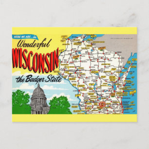 Wisconsit State Map  Postcard