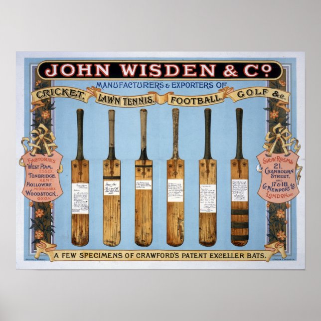 Wisden Cricket Bats, 1895 Poster (Front)