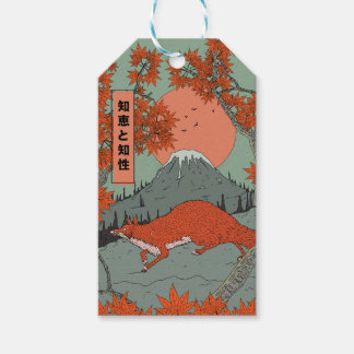 Wisdom and intelligence vintage Japanese fox art . Gift Tags