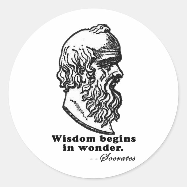 Wisdom Begins in Wonder Socrates Quote Tshirt Classic Round Sticker (Front)