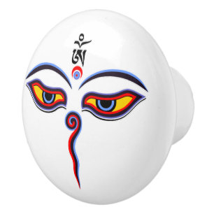 Wisdom Eyes Of Buddha - Bodhnath temple eyes Ceramic Knob