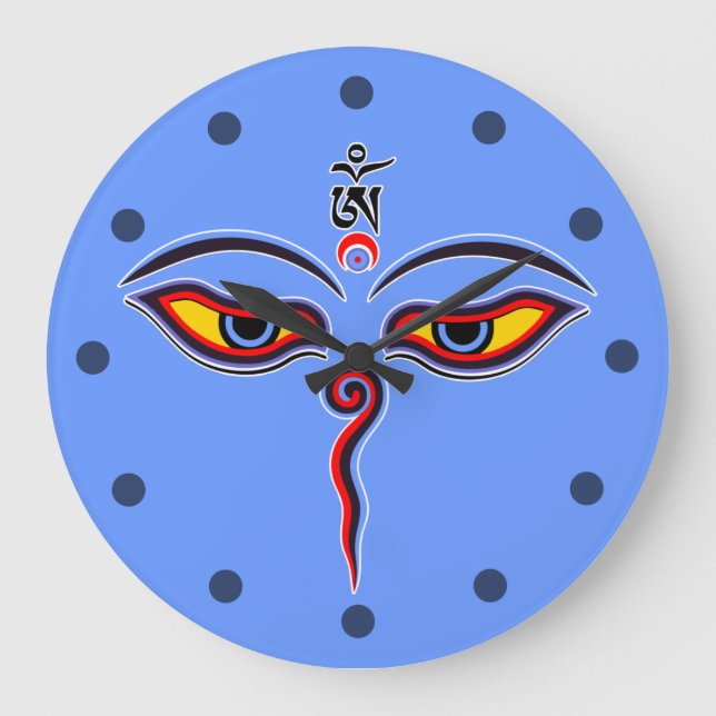 Wisdom Eyes Of Buddha - Bodhnath temple eyes Large Clock (Front)