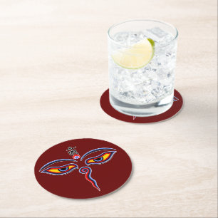 Wisdom Eyes Of Buddha - Bodhnath temple eyes Round Paper Coaster