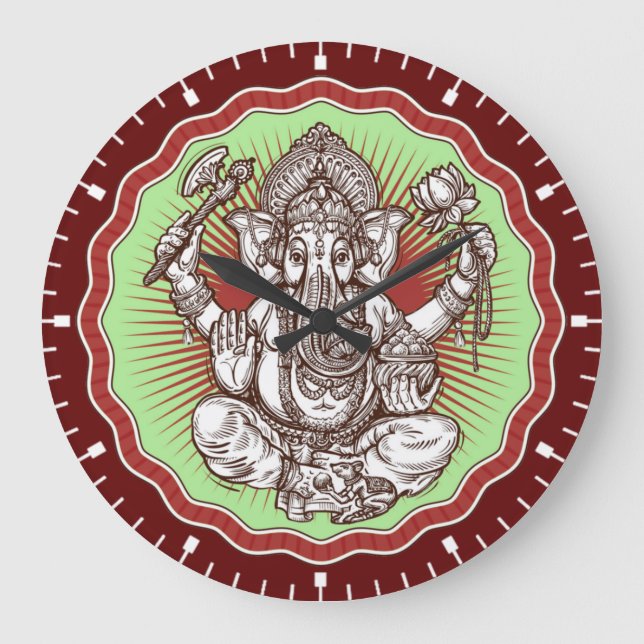 Wisdom Ganapati India Hindu Lord Ganesha Elephant Large Clock (Front)