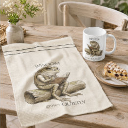 Wisdom Grows Quietly Whimsical Frog Kitchen Towels