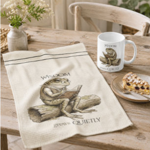 Wisdom Grows Quietly Whimsical Frog Kitchen Towels