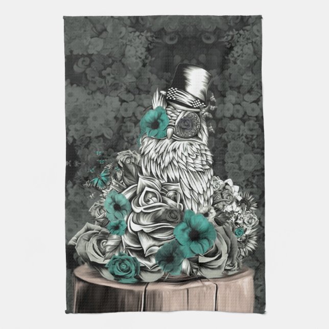 Wisdom in nature floral owl tea towel (Vertical)