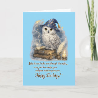 Wisdom & Knowledge Snow Owl Happy Birthday Card