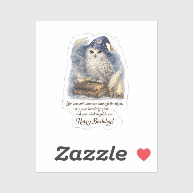 Wisdom Knowledge Snow Owl Happy Birthday  Stickers (Sheet)