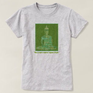 Wisdom of Buddha Happiness Green Word Cloud T-Shirt