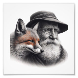 Wisdom & Wild: Elderly Man with Fox Wall Art