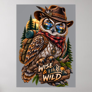 Wise and Wild Owl Hiker Rustic Outdoor Poster