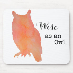 Wise as an Owl Typographical Watercolor Mouse Pad