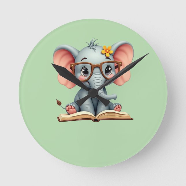Wise Baby Elephant Round Clock (Front)