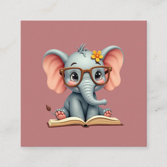 Wise Baby Elephant Square Business Card (Front)