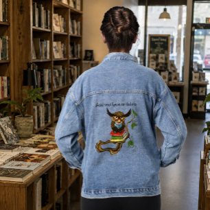 Wise Blue Cute Brown Reading Owl Books Denim Jacket