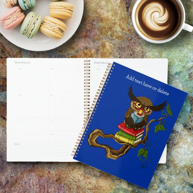 Wise Blue Cute Brown Reading Owl Books Planner (Creator Uploaded)