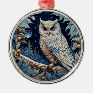 Wise Blue Owl Metal Ornament