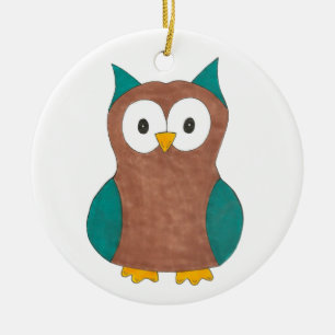 Wise Brown Blue Barn Owl Bird Animal Birdwatching Ceramic Ornament