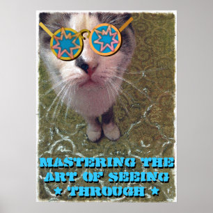 Wise Cat with Funny Glasses Poster
