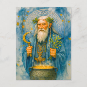 Wise Celtic druid with magic cauldron Holiday Postcard