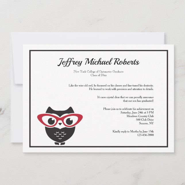 Wise Eyes Optometry Graduation Invitation (Front)