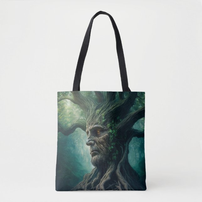 Wise Face in Ancient Tree Mystical Forest Tote Bag (Front)