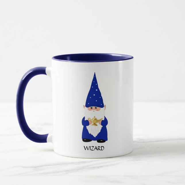 Wise Gnome Dressed in Blue with Lamp Mug (Left)